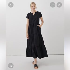 Pact sunset notch neck Black Maxi Dress with Pockets